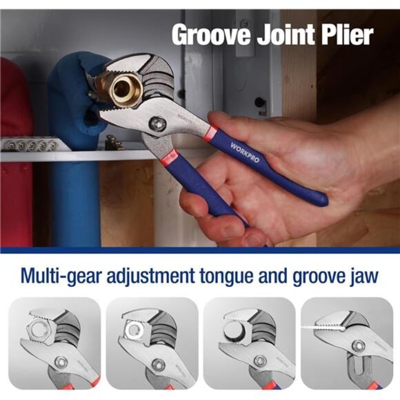 Workpro Pliers Set with Groove Joint, Long Nose, Slip Joint - Picture 4 of 8
